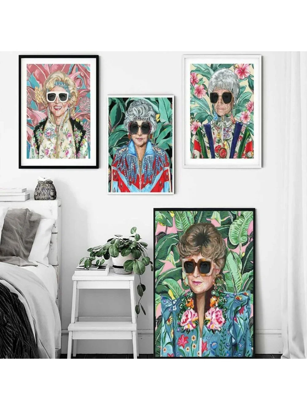 80s Vintage Golden Wall Art Set of 4 - Canvas Prints for Girls' Room Decor